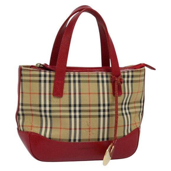 BURBERRY Nova Check Hand Bag Canvas Beige Gold Auth - Picture 1 of 16